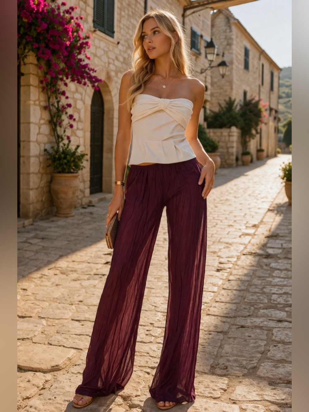 Zara Sheer Burgundy Organza Pants ✨ Wide Leg Statement Vacation Night Out